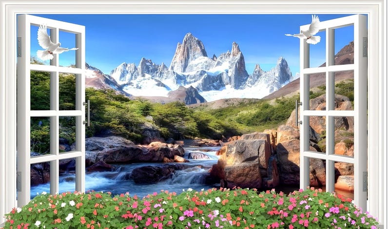 Backdropon خلفيات تصوير شلال روكي خلفية طبيعية ستارة قماش خلفية عيد ميلاد خلفية دائمة لزينة كشك التصوير حجم 5 أقدام ارتفاع و 8 أقدام عرض (5 * 8) - Image 1