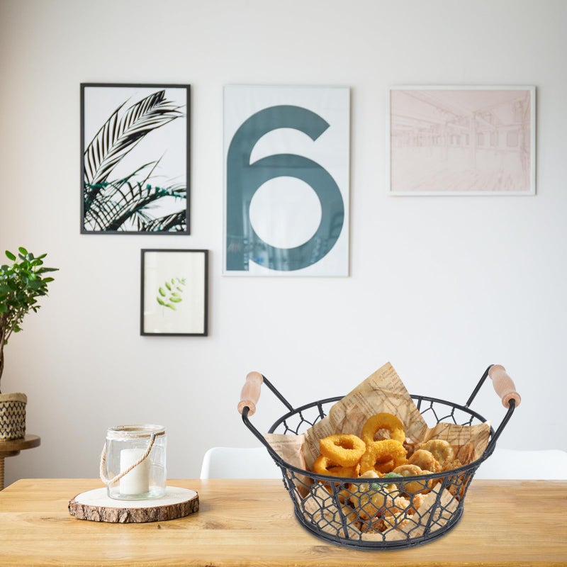 Mini Fry Basket Black Oval Double Handle Iron Wire For Snacks Fries Home Restaurant - Image 3