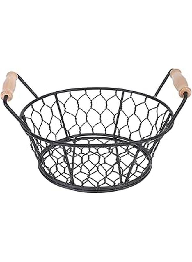 Mini Fry Basket Black Oval Double Handle Iron Wire For Snacks Fries Home Restaurant - Image 1