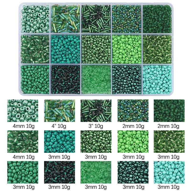 Basigeese Mix 15 Color Glass Seed Beads Tube Beads Glass Bugle Beads Loose Kit for Jewelry Making DIY Craft Beading (Mix 15 Color, Green) - Image 3