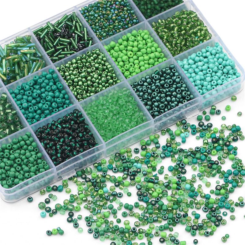 Basigeese Mix 15 Color Glass Seed Beads Tube Beads Glass Bugle Beads Loose Kit for Jewelry Making DIY Craft Beading (Mix 15 Color, Green) - Image 4