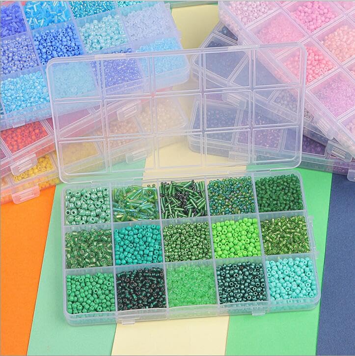 Basigeese Mix 15 Color Glass Seed Beads Tube Beads Glass Bugle Beads Loose Kit for Jewelry Making DIY Craft Beading (Mix 15 Color, Green) - Image 5