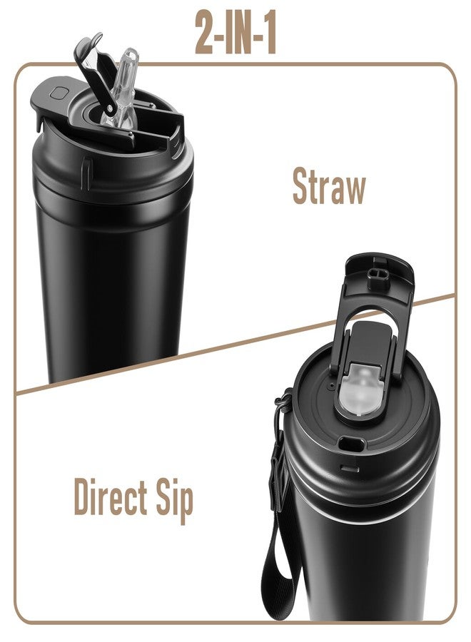 Ratrabas Insulated Travel Coffee Mug, 13oz Leakproof Coffee Tumblers With Strap & 2-In-1 Lids, Vacuum-Insulated Stainless Steel Reusable Coffee Cup For Hot & Cold Drinks(Black) - Image 3