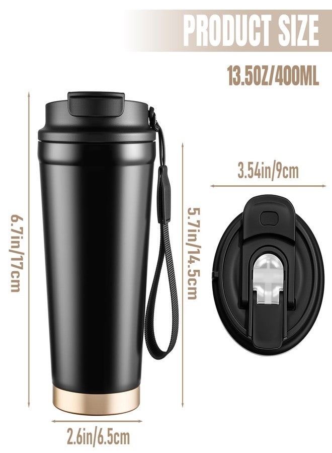 Ratrabas Insulated Travel Coffee Mug, 13oz Leakproof Coffee Tumblers With Strap & 2-In-1 Lids, Vacuum-Insulated Stainless Steel Reusable Coffee Cup For Hot & Cold Drinks(Black) - Image 2
