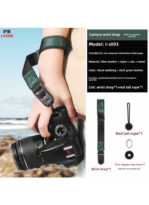 Camera Quick-release Strap Crossbody Shoulder Adjustable Non-slip Decompression Neck Lanyard Compatible With PD Digital Camera Accessories-Body Color:Athens Black/green Leather Quick Release Wrist Strap Compatible With Pd