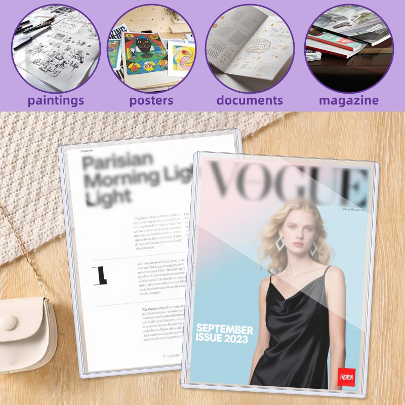 VOKOY 4 Pack Hard Plastic Magazine Protectors, Clear Magazine Display Sleeves Premium PVC 5mm Thick Plastic Protection Regular Magazines Storage for Collector Small Business, 9 x 11.5 Inch - Image 5