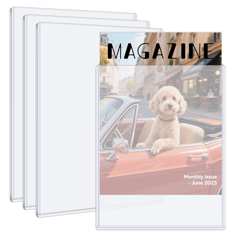 VOKOY 4 Pack Hard Plastic Magazine Protectors, Clear Magazine Display Sleeves Premium PVC 5mm Thick Plastic Protection Regular Magazines Storage for Collector Small Business, 9 x 11.5 Inch - Image 1