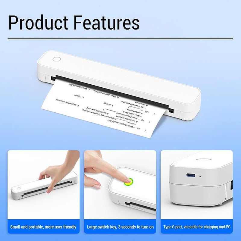Inkless Thermal Printer Portable 2600mAh Battery USB C Supports A4 A5 Letter Paper - Image 4