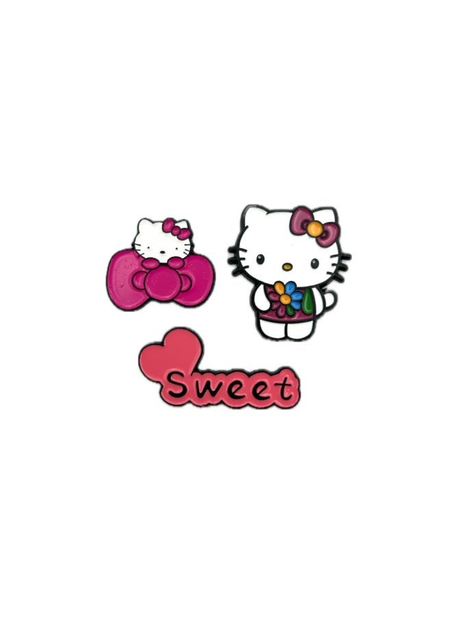 Hello Kitty 3 pieces of Metal stickers - Hello Kitty in a Bow logo Hello Kitty with Flowers logo and Sweet Text logo - Premium Quality Metal for Mobile, Laptop, Backpacks and more. - Image 1