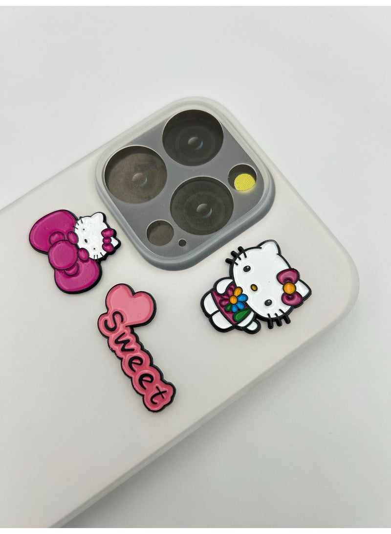 Hello Kitty 3 pieces of Metal stickers - Hello Kitty in a Bow logo Hello Kitty with Flowers logo and Sweet Text logo - Premium Quality Metal for Mobile, Laptop, Backpacks and more. - Image 4