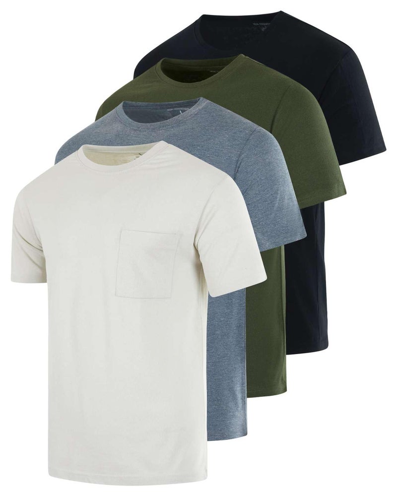 REALESSENTIALS Real Essentials 4 Pack: Men's Cotton Performance Short Sleeve Crew Neck Pocket T-Shirt Athletic Top (Available in Big & Tall)-Set 7,L - Image 1