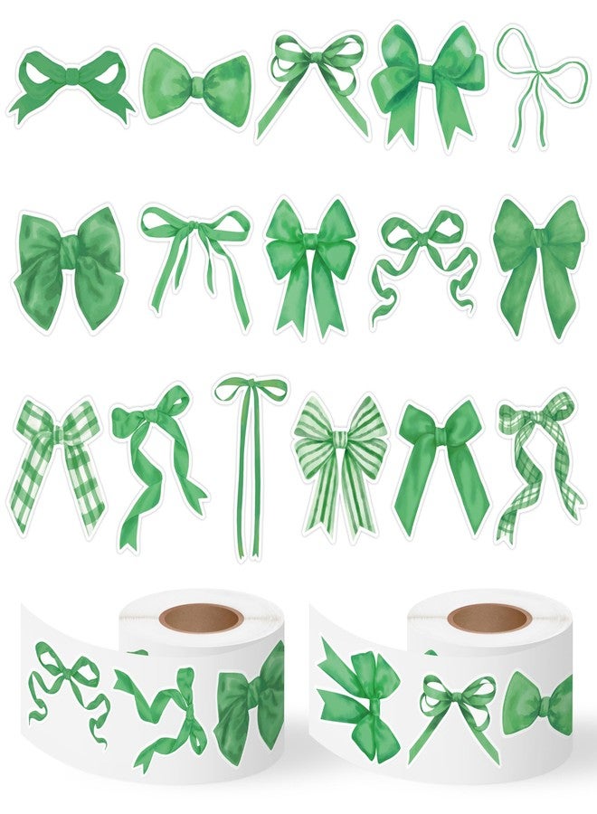 A1diee St Patrick's Day Bow Roll Stickers - 1000Pcs Green Bow Shamrock Waterproof Vinyl Decals, Irish St Patrick's Day Gift Aesthetic Stickers for Laptop Guitar Skateboard Rewards Birthday Party Decor - Image 1