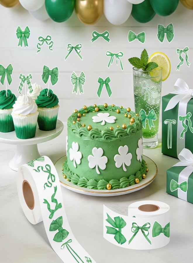 A1diee St Patrick's Day Bow Roll Stickers - 1000Pcs Green Bow Shamrock Waterproof Vinyl Decals, Irish St Patrick's Day Gift Aesthetic Stickers for Laptop Guitar Skateboard Rewards Birthday Party Decor - Image 4