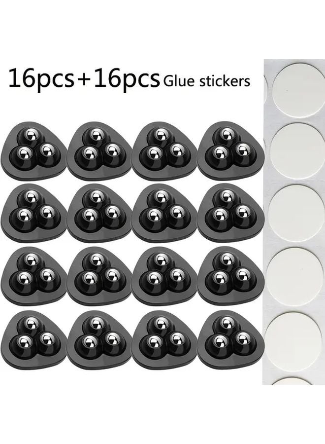 16Pcs Black Self Adhesive Casters 360 Degree Rotating Silent Pulley Wheels For Furniture - Image 1