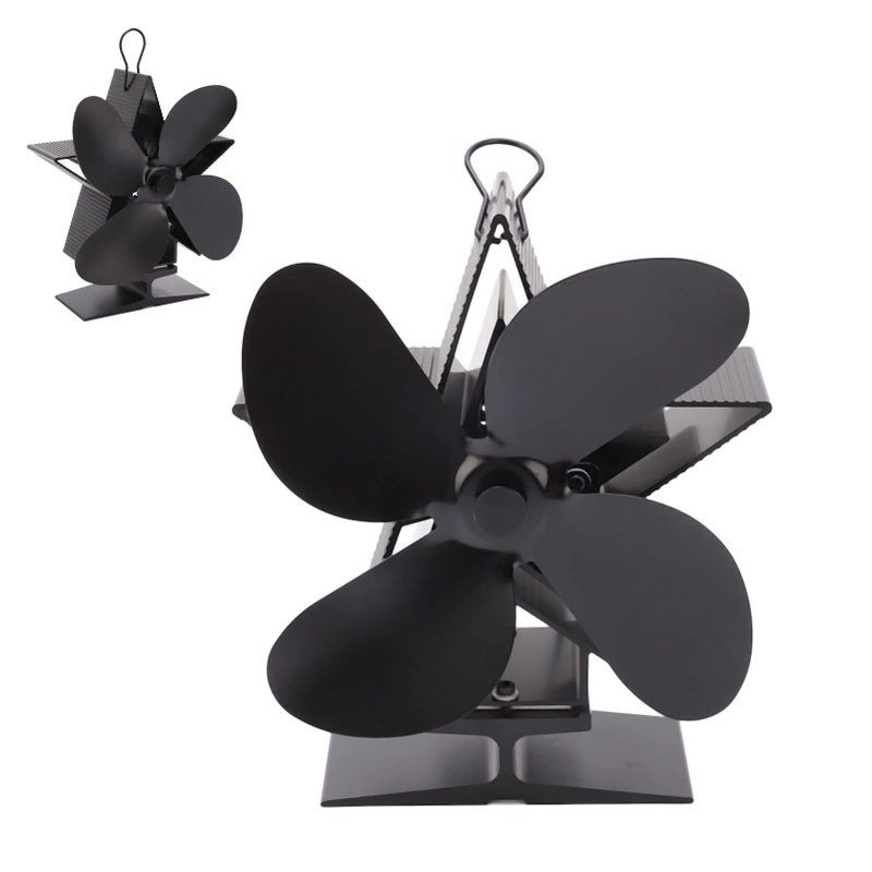 Aluminum Alloy Wood Stove Fan 4 Blade Black Low Noise Heat Powered Energy Saving - Image 4