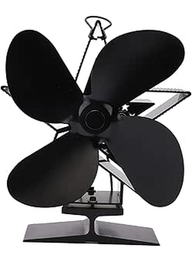 Aluminum Alloy Wood Stove Fan 4 Blade Black Low Noise Heat Powered Energy Saving - Image 1