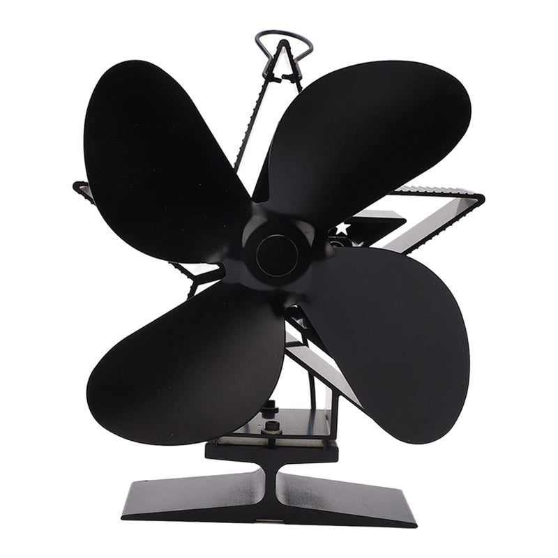 Aluminum Alloy Wood Stove Fan 4 Blade Black Low Noise Heat Powered Energy Saving - Image 2