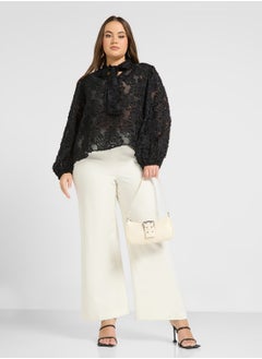 Ella Plus Textured Sheer Top With Tie Detail  - Image 4
