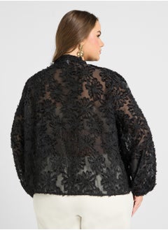 Ella Plus Textured Sheer Top With Tie Detail  - Image 2