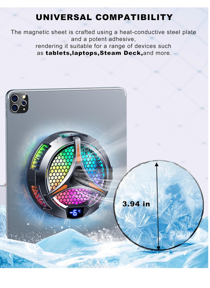 XiuWoo iPad Cooler, Magnetic Tablet Cooler for ipad Surface pro Samsung Tab Steam Deck, Ipad Cooling Fan with Temperature Monitor LED Gaming Light for Mobile Gaming, Tiktok Live Streaming  - Image 4