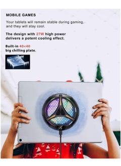 شو وو مبرد iPad، مبرد مغناطيسي للكمبيوتر اللوحي لجهاز ipad Surface pro Samsung Tab Steam Deck، مروحة تبريد Ipad مع ضوء ألعاب LED لمراقبة درجة الحرارة لألعاب الهاتف المحمول، بث مباشر Tiktok  - Image 3