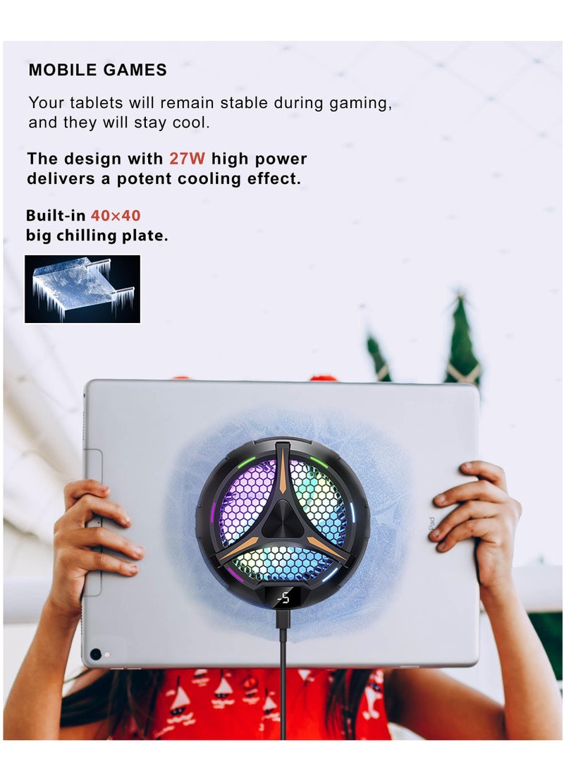 XiuWoo iPad Cooler, Magnetic Tablet Cooler for ipad Surface pro Samsung Tab Steam Deck, Ipad Cooling Fan with Temperature Monitor LED Gaming Light for Mobile Gaming, Tiktok Live Streaming  - Image 3