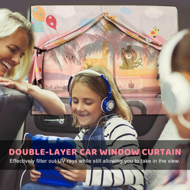 DIZA100 Car Window Shades, 2pcs Magnetic Car Curtains for Side Windows Privacy Full Covers/Half Shade Options, Cute Cartoon Auto Sunshades for Baby Protection Pink - Image 3