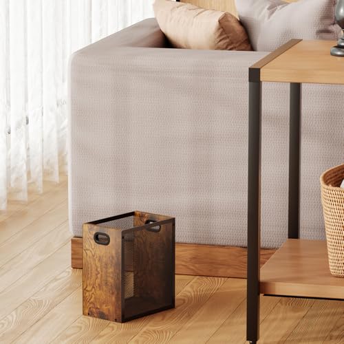 Huxitocan Small Trash Can, Retro Garbage Can With Handle, Iron and Wood Combination Office Trash Can, Industrial Style Design Wastebasket Bin for Bathroom, Laundry Room, Kitchen, Office, Dorm(2.2 Gallon) - Image 2