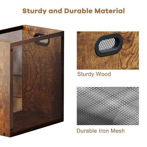 Huxitocan Small Trash Can, Retro Garbage Can With Handle, Iron and Wood Combination Office Trash Can, Industrial Style Design Wastebasket Bin for Bathroom, Laundry Room, Kitchen, Office, Dorm(2.2 Gallon) - Image 4