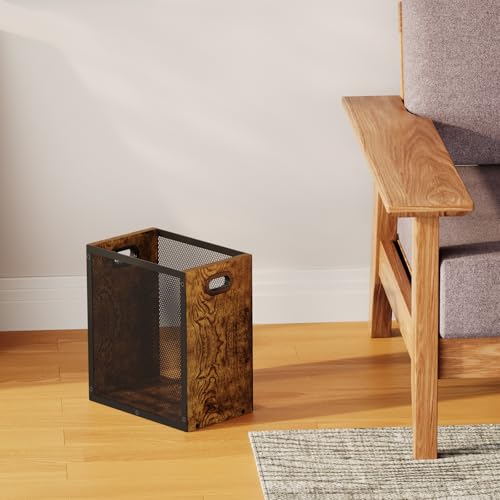 Huxitocan Small Trash Can, Retro Garbage Can With Handle, Iron and Wood Combination Office Trash Can, Industrial Style Design Wastebasket Bin for Bathroom, Laundry Room, Kitchen, Office, Dorm(2.2 Gallon) - Image 5