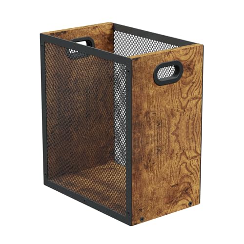 Huxitocan Small Trash Can, Retro Garbage Can With Handle, Iron and Wood Combination Office Trash Can, Industrial Style Design Wastebasket Bin for Bathroom, Laundry Room, Kitchen, Office, Dorm(2.2 Gallon) - Image 1