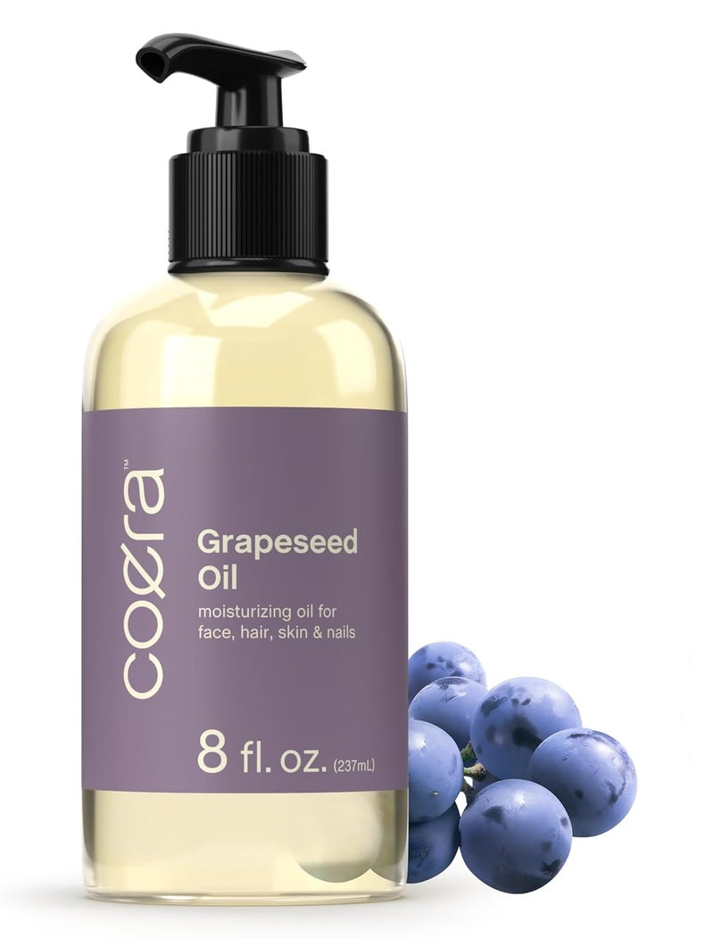 Coera Grapeseed Oil | 8 fl oz | Moisturizing Oil for Face, Hair, Skin & Nails | Free of Parabens, SLS, & Fragrances