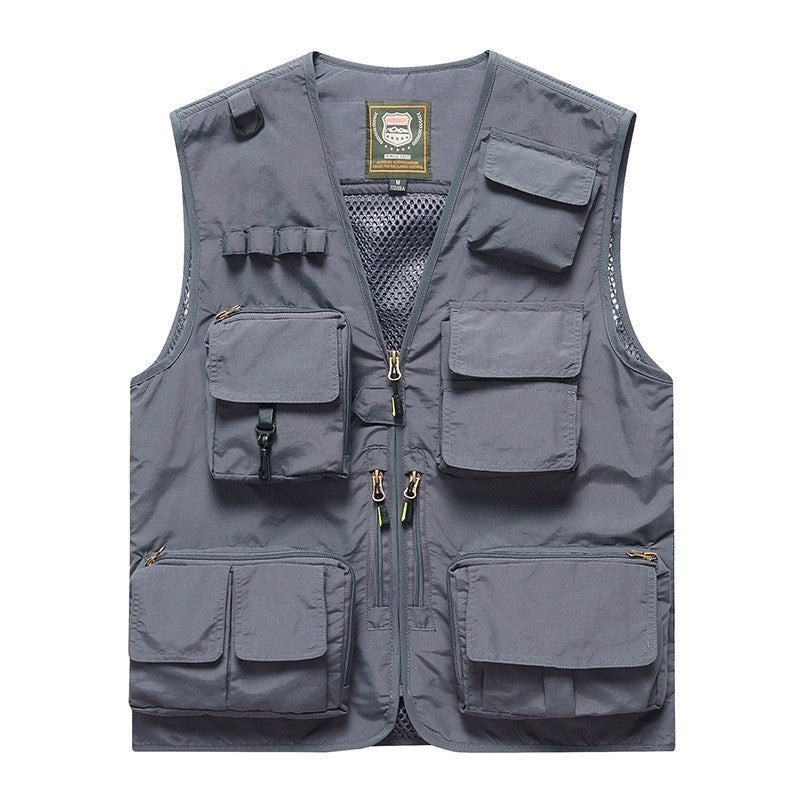 Reflective Emergency Management Vest Multi-Pocket Volunteer Communication Rescue Clothing Vest Workwear Vest Clip Work Clothes Grey 