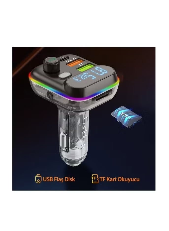 Earldom M80 Bluetooth USB 3.0 and Type-C PD Fast Charge FM Transmitter Black" - Image 2