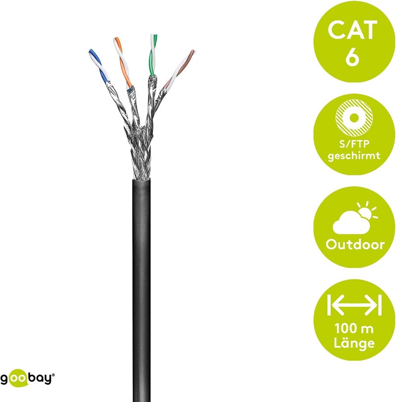 Goobay 57197 Network Cable S/FTP Cat.6 RJ45 100 m - Image 1