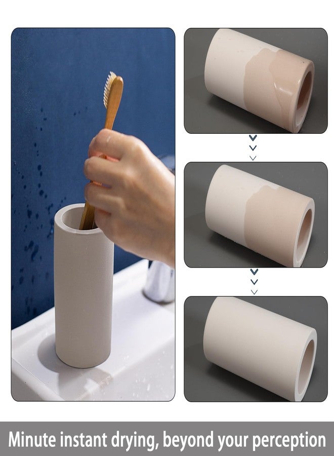 Coengwui Diatomite Toothbrush Holder,Quick-Drying Bathroom Countertop Organizer for Toothpaste,Makeup Brushes,and Razors（Beige） - Image 2