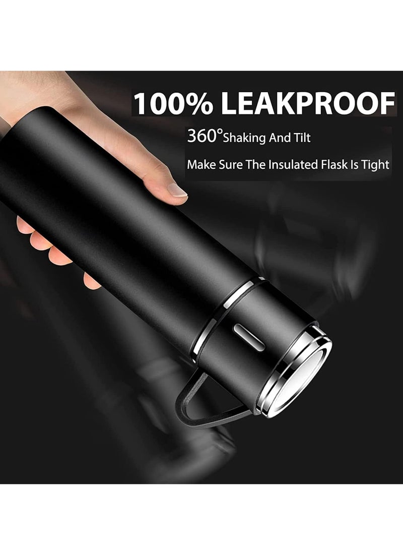 ELTRAZONE 500ml Stainless Steel Vacuum Thermos Flask with Silicone Handle & Insulated Water Bottle – 2 Stainless Steel Cups Set for Hot & Cold Beverages, Outdoor Travel, Gift Box (2 PACK, BLACK) - Image 3