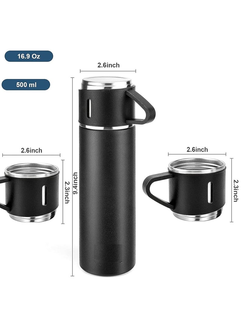 ELTRAZONE 500ml Stainless Steel Vacuum Thermos Flask with Silicone Handle & Insulated Water Bottle – 2 Stainless Steel Cups Set for Hot & Cold Beverages, Outdoor Travel, Gift Box (2 PACK, BLACK) - Image 5