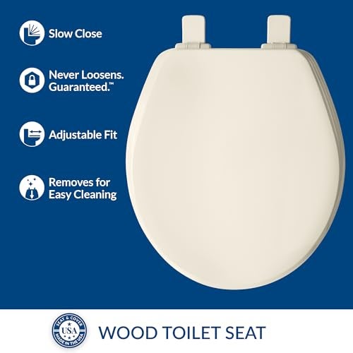 Bemis Ashland Modern Wood Toilet Seat with Decorative Edge, Slow Close, Secure Hinges, Made in USA, Round, Biscuit - Image 2