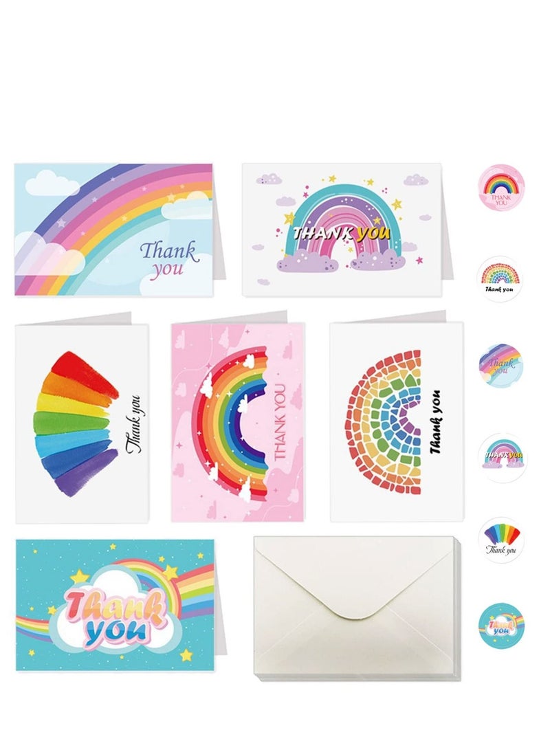 KASTWAVE Rainbow Thank You Cards - 12Pcs Rainbow Design Thank You Greeting Cards with Envelopes and Stickers, Birthdays Thank You Cards for Baby Showers Teachers and Wedding - Image 5