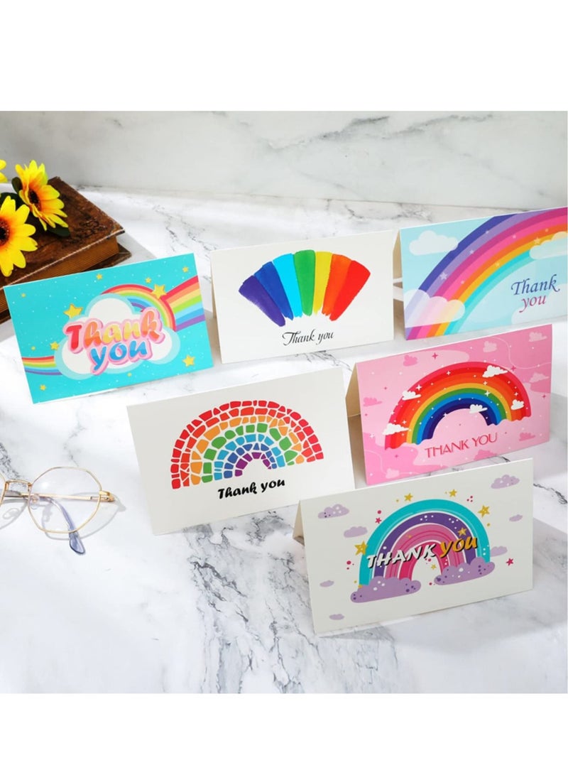 KASTWAVE Rainbow Thank You Cards - 12Pcs Rainbow Design Thank You Greeting Cards with Envelopes and Stickers, Birthdays Thank You Cards for Baby Showers Teachers and Wedding - Image 2