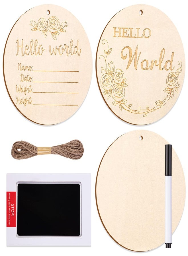 THSLSFX Baby Announcement Sign, 6 Inch Hello World Newborn Sign with Marker Pen and Ink Pad for Baby Shower Hand Footprints - Image 1