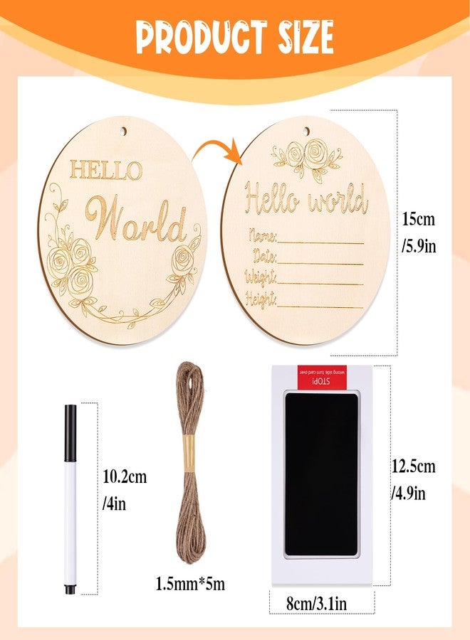 THSLSFX Baby Announcement Sign, 6 Inch Hello World Newborn Sign with Marker Pen and Ink Pad for Baby Shower Hand Footprints - Image 2