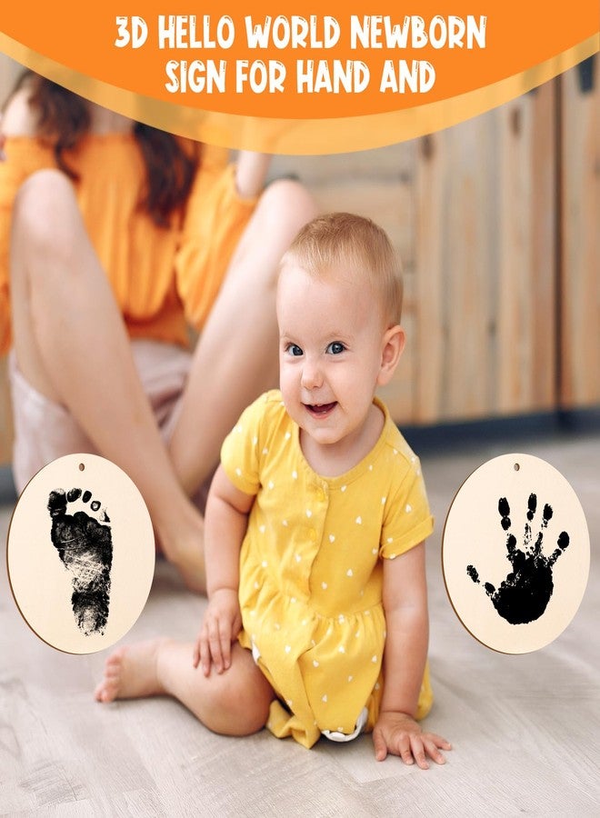 THSLSFX Baby Announcement Sign, 6 Inch Hello World Newborn Sign with Marker Pen and Ink Pad for Baby Shower Hand Footprints - Image 5