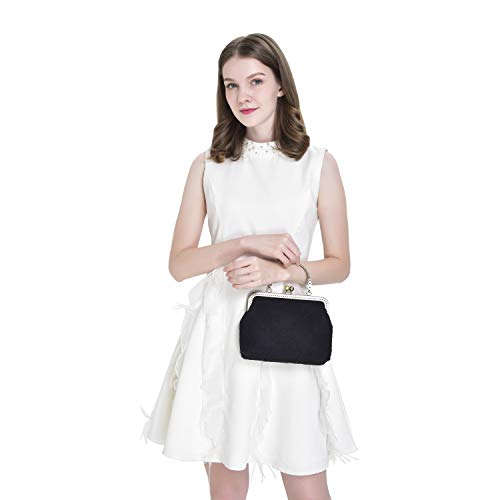 Rejolly Women Vintage Kiss Lock Evening Clutch Purse Top Handle Clasp Handbag Retro 1920s Victorian Lace Bag Black - Image 2