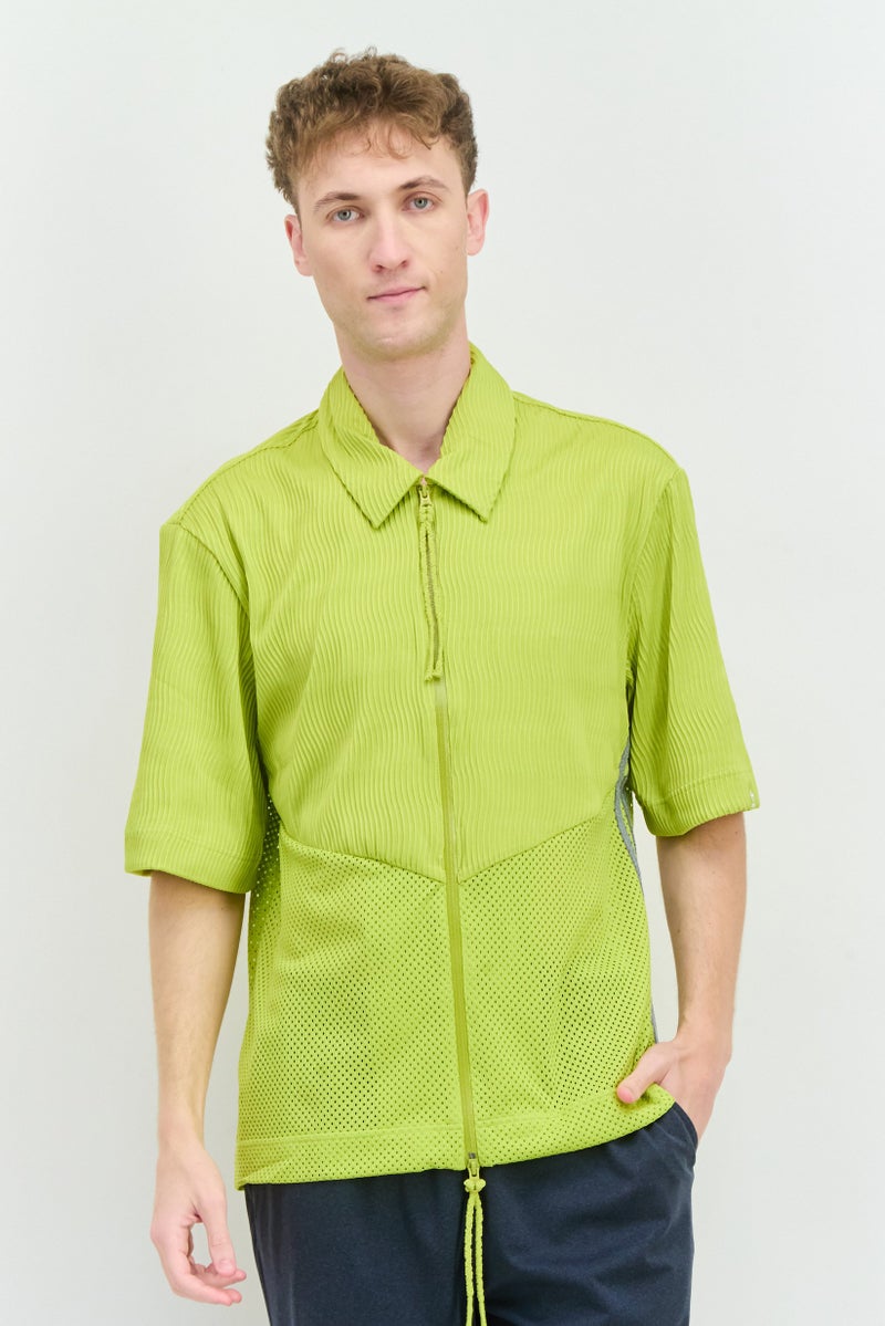adidas Originals Men Sportswear Fit Outdoor Mesh Zip Shirt, Lime - Image 1