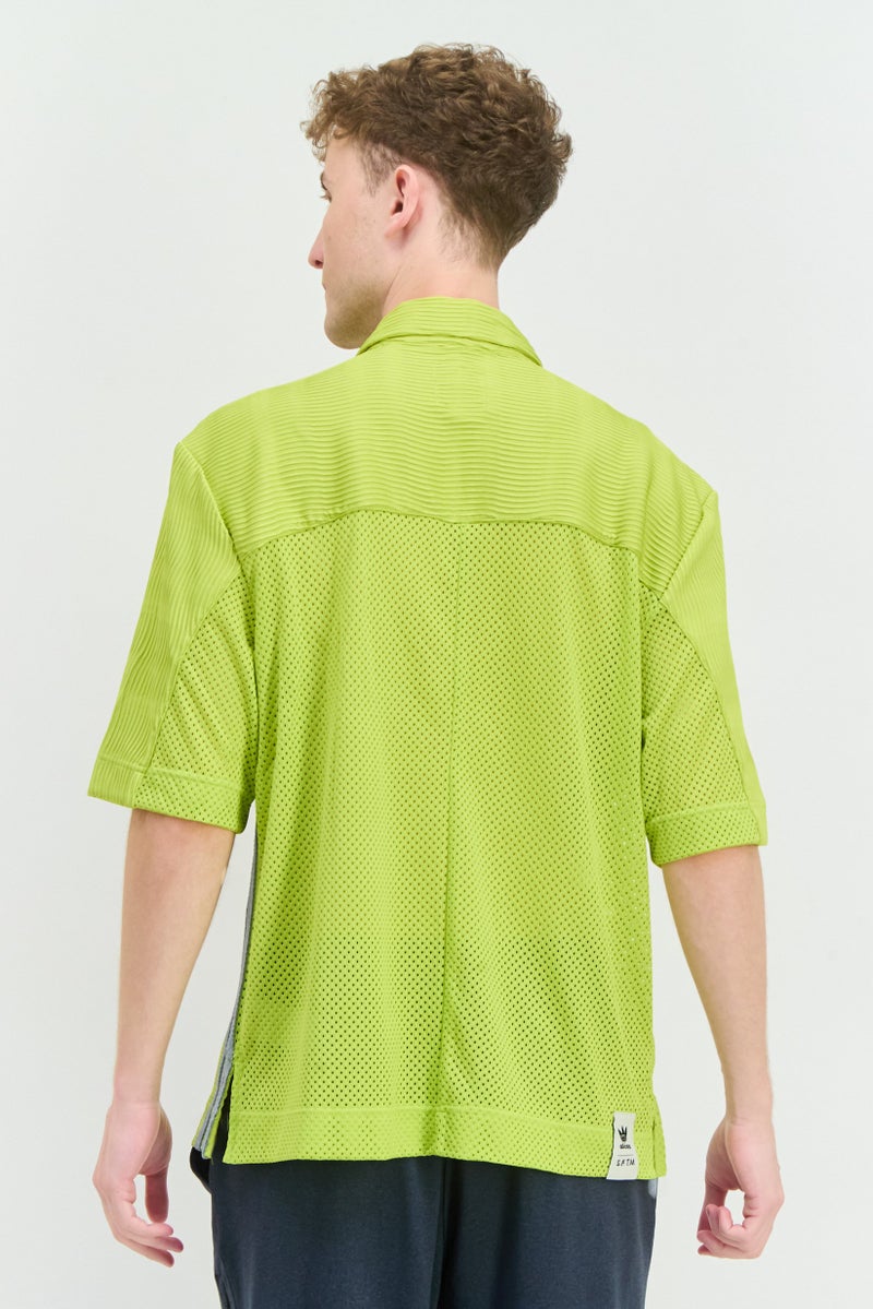 adidas Originals Men Sportswear Fit Outdoor Mesh Zip Shirt, Lime - Image 2