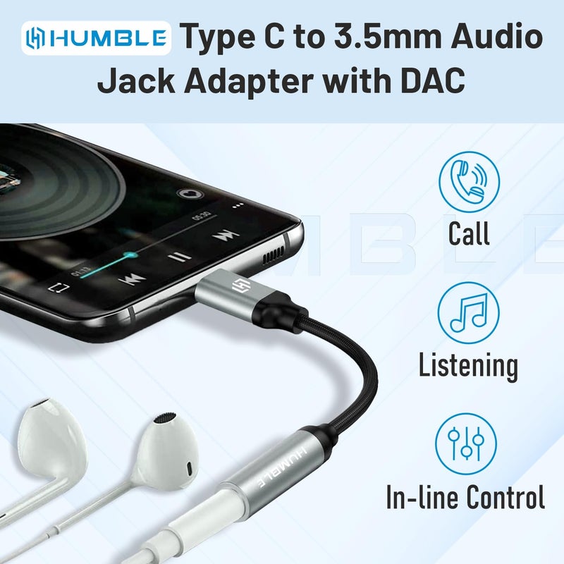 Humble محول من Type-C إلى جاك صوت 3.5 مم مع DAC – متوافق مع iPhone 15 Pro Max/ 15 Pro/ 15 Plus، Galaxy S24/ S24 Ultra/ S23/ S23 Ultra/ S22/ S21، Flip/Fold، iPad Pro وأجهزة Type C الأخرى - Image 2