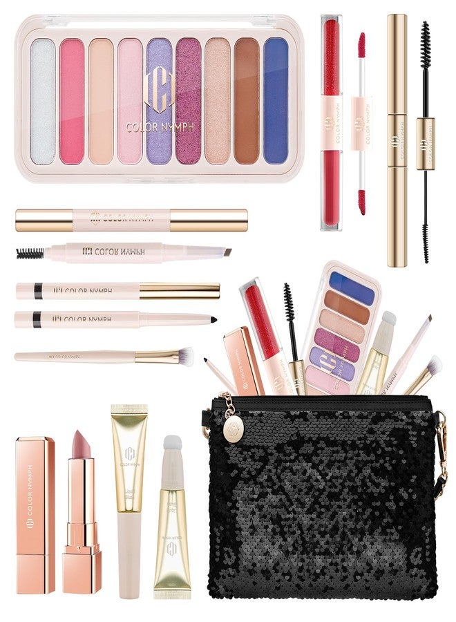 Color Nymph All in One Makeup Kit for Women & Girls, Cosmetics Gift Set with Sequin Shoulder Bag Includes Eyeshadow Palette, Lip Gloss, Lipstick, Liquid Blush, Eyeliner, Eyebrow pencil, Mascara, Brush - Image 1