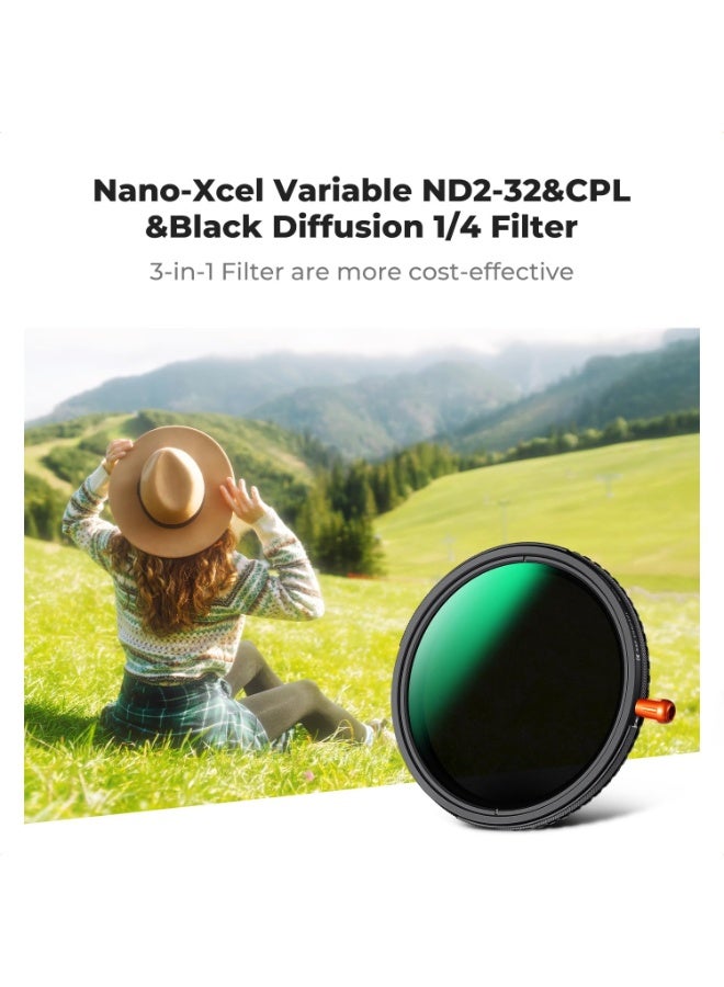 K&F Concept فلتر نانو-إكسل 67MM المتغير ND2-32 & بلاك-ميست 1/4 & بولارايزر 3 في 1، ND2-32 كثافة محايدة & CPL & فلتر تشتت أسود 1/4 مع قطعة قماش للتنظيف - Image 3